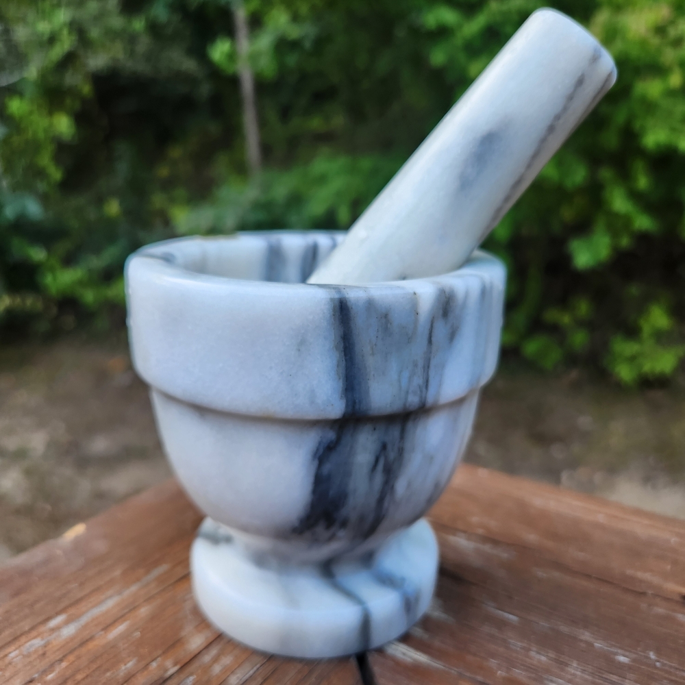Marble White And Gray Mortar and Pestle Set